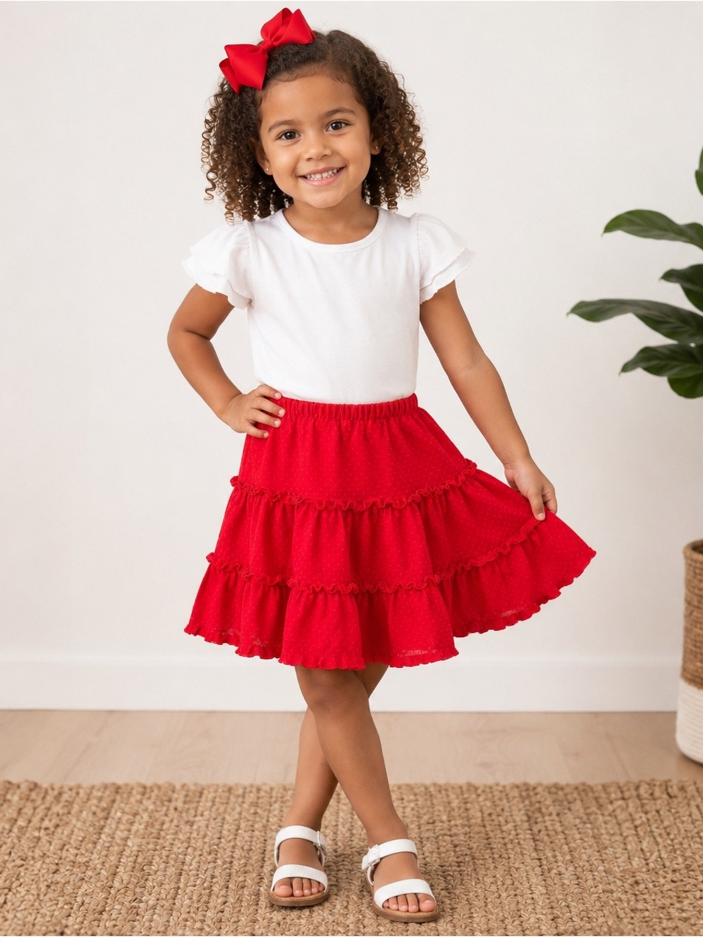 Hanna Anderson Girls Red Tulle Skirt Red Swiss Dot Tutu Party
